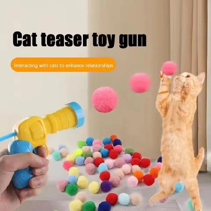 21PCS Toys for Interactive Kittens Plush Ball Shooting Gun Cat Toys Mini Pompoms Launcher Games Pet Accessories Supplies
