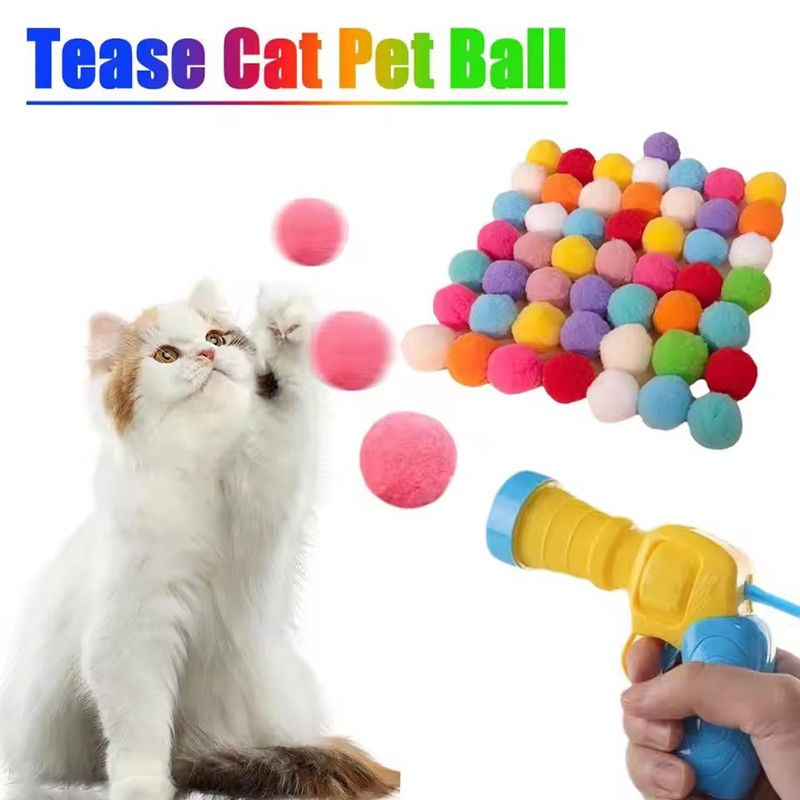 21PCS Toys for Interactive Kittens Plush Ball Shooting Gun Cat Toys Mini Pompoms Launcher Games Pet Accessories Supplies
