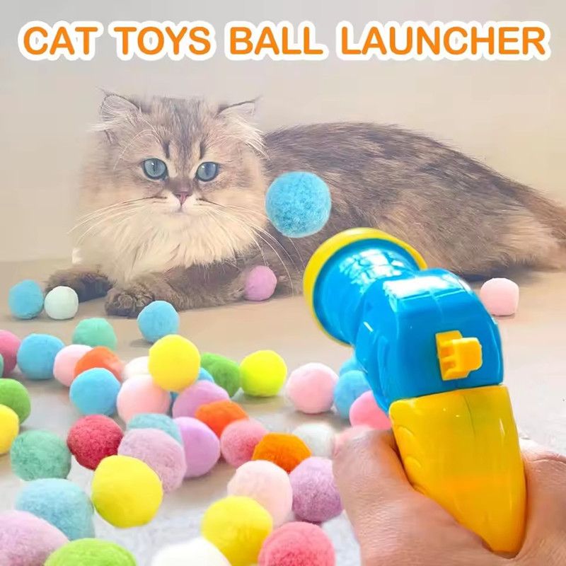 21PCS Toys for Interactive Kittens Plush Ball Shooting Gun Cat Toys Mini Pompoms Launcher Games Pet Accessories Supplies