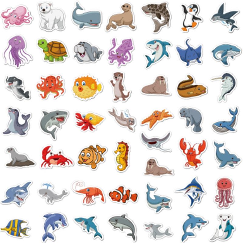 50PCS Cute Marine Animal Stickers Cartoon Skateboard Notebook Bottles DIY Children's Toys Decoration Gift Stickers