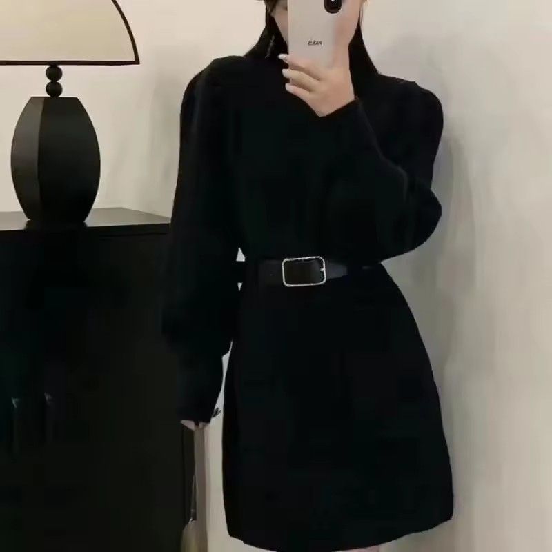 1PC Fashionable Knitted Dress Women's Base Layer Skirt Slimming Design Autumn Winter New Style Full Sleeve Polo Neck Mini Dress