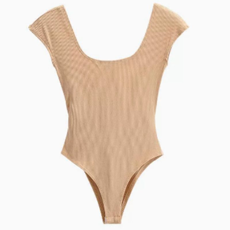 1PC Liviahome Sexy Slim Fit Bal ort Sve T-irt Women's Summer Street Sle Pure Color Faionable Square Collar One-Piece