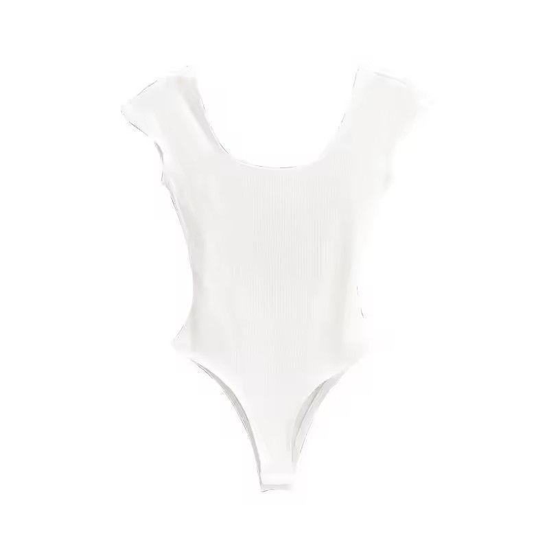 1PC Liviahome Sexy Slim Fit Bal ort Sve T-irt Women's Summer Street Sle Pure Color Faionable Square Collar One-Piece