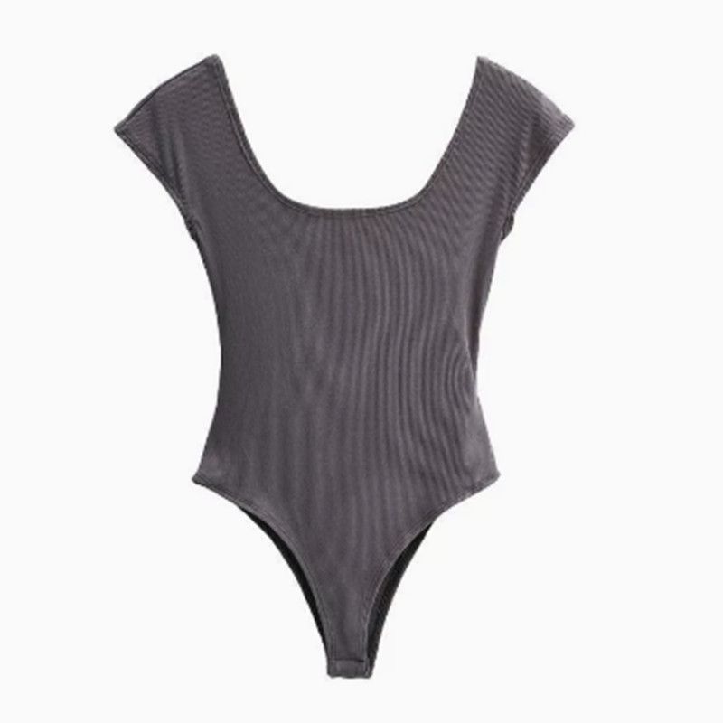 1PC Liviahome Sexy Slim Fit Bal ort Sve T-irt Women's Summer Street Sle Pure Color Faionable Square Collar One-Piece