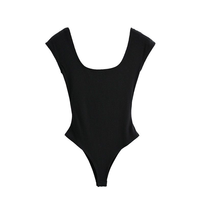 1PC Liviahome Sexy Slim Fit Bal ort Sve T-irt Women's Summer Street Sle Pure Color Faionable Square Collar One-Piece