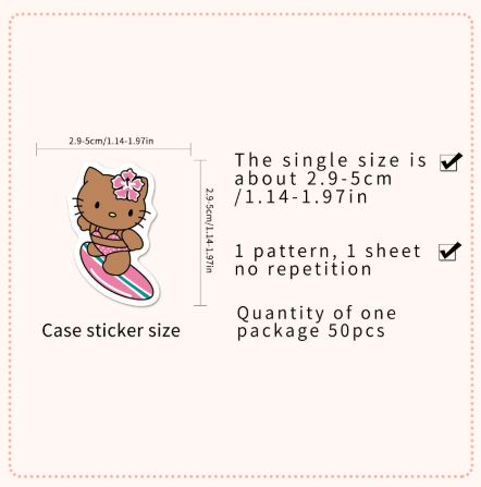 50pcs Black Skin Hello Kitty Creative Graffiti Stickers Decals Suitcase Laptop Computer Guitar Decoration DIY Kids Classics Toy