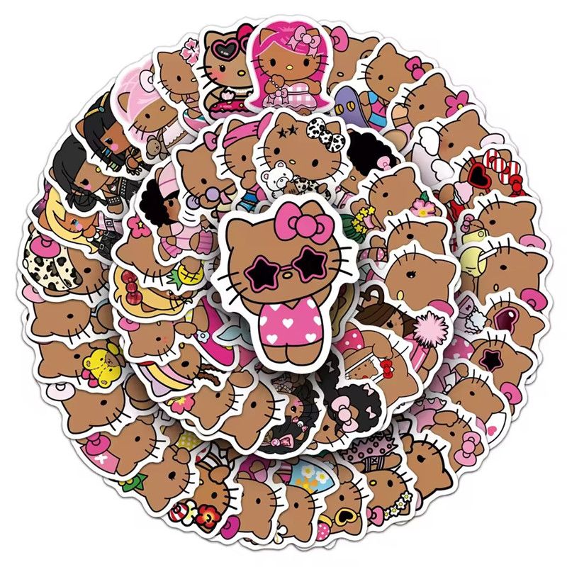 50pcs Black Skin Hello Kitty Creative Graffiti Stickers Decals Suitcase Laptop Computer Guitar Decoration DIY Kids Classics Toy