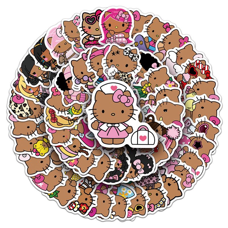 50pcs Black Skin Hello Kitty Creative Graffiti Stickers Decals Suitcase Laptop Computer Guitar Decoration DIY Kids Classics Toy