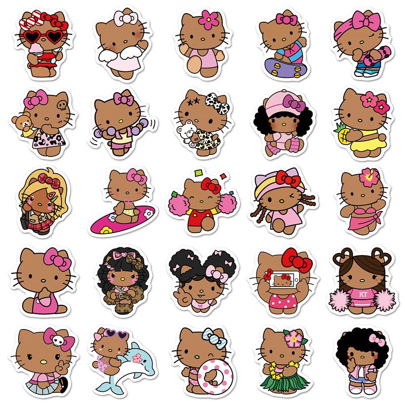 50pcs Black Skin Hello Kitty Creative Graffiti Stickers Decals Suitcase Laptop Computer Guitar Decoration DIY Kids Classics Toy