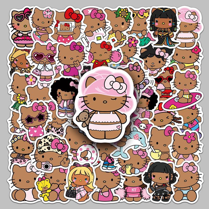 50pcs Black Skin Hello Kitty Creative Graffiti Stickers Decals Suitcase Laptop Computer Guitar Decoration DIY Kids Classics Toy