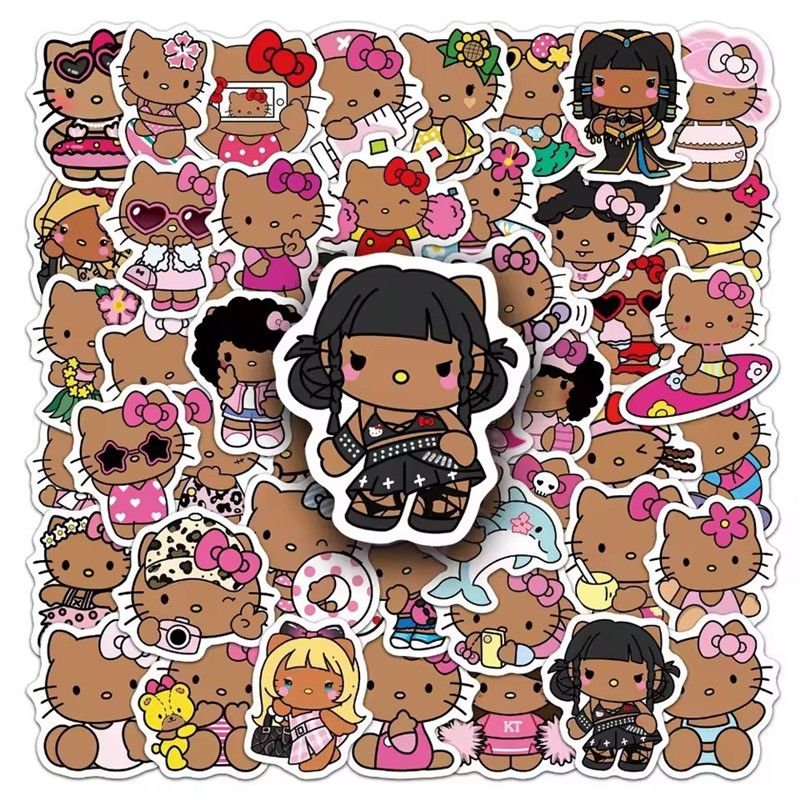 50pcs Black Skin Hello Kitty Creative Graffiti Stickers Decals Suitcase Laptop Computer Guitar Decoration DIY Kids Classics Toy