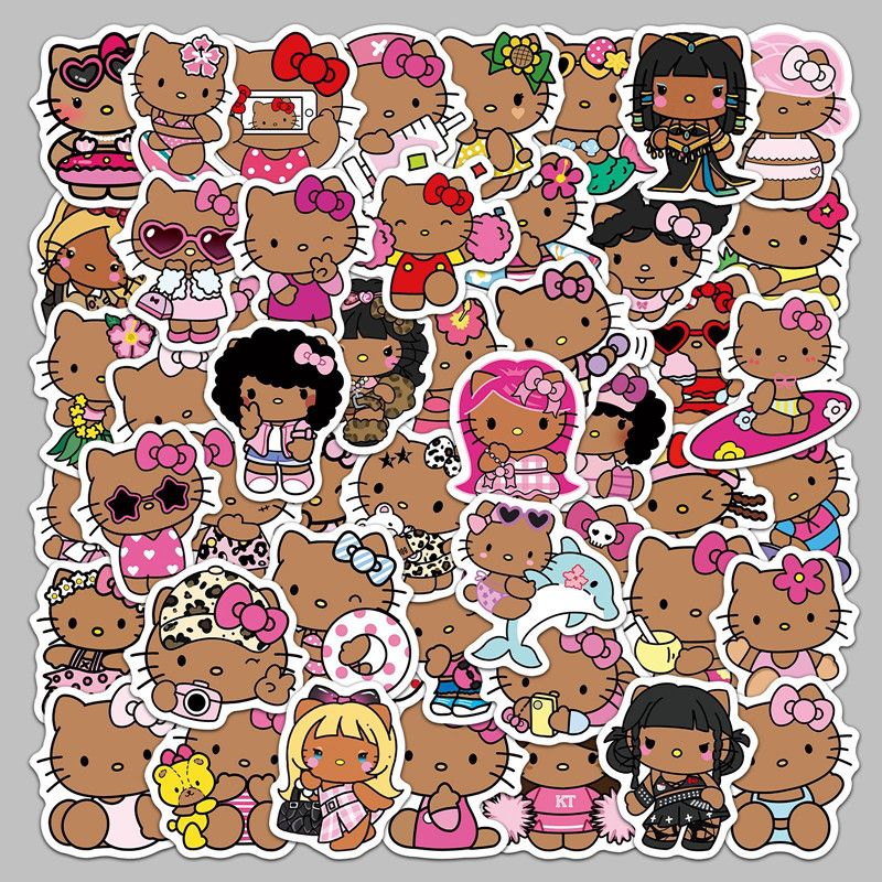 50pcs Black Skin Hello Kitty Creative Graffiti Stickers Decals Suitcase Laptop Computer Guitar Decoration DIY Kids Classics Toy