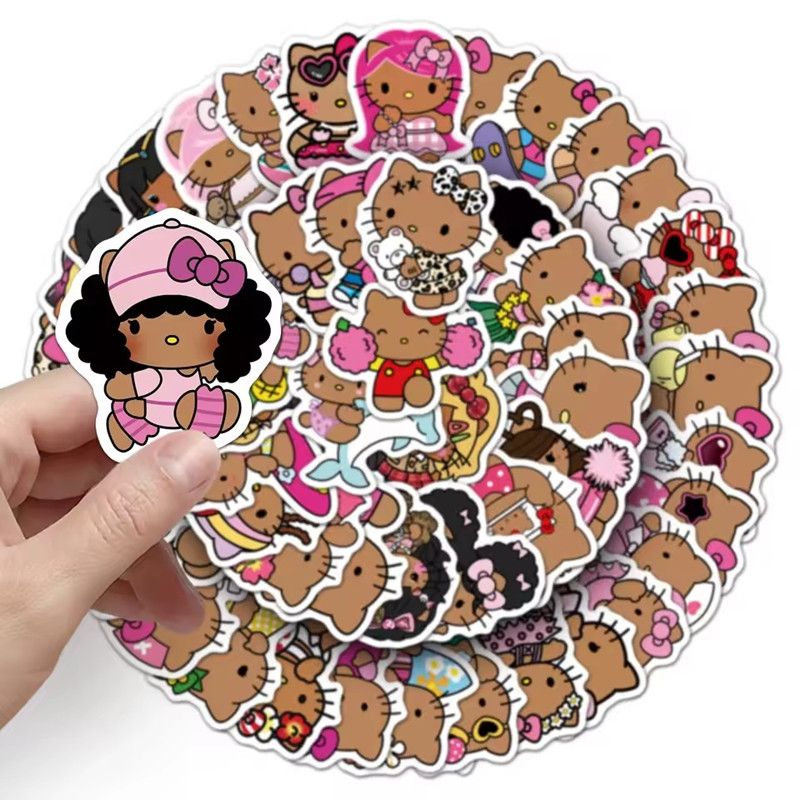 50pcs Black Skin Hello Kitty Creative Graffiti Stickers Decals Suitcase Laptop Computer Guitar Decoration DIY Kids Classics Toy