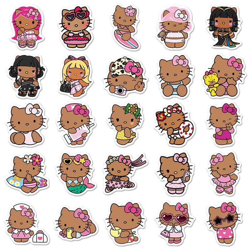 50pcs Black Skin Hello Kitty Creative Graffiti Stickers Decals Suitcase Laptop Computer Guitar Decoration DIY Kids Classics Toy