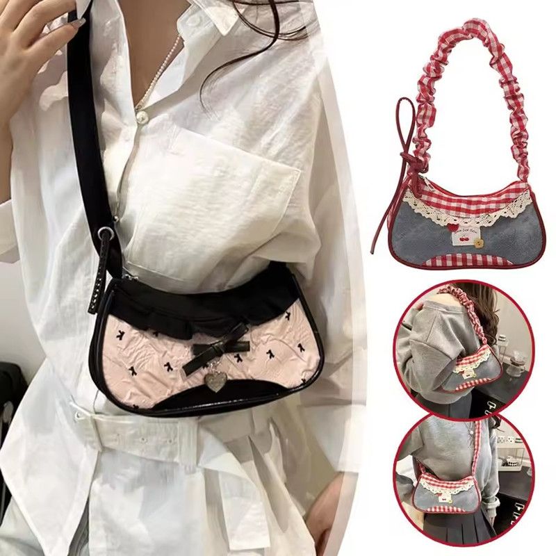 New Cute Checkered Handheld Underarm Bag Cowboy Sweet Women'S Simple And Fresh Y2k Fashion Casual Shoulder Bag Gift For Friengds