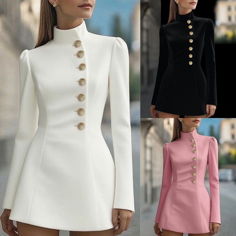 2026 New Women's Turtleneck Dress Suit Single-breasted High Waist Slim Long Sleeve Korean Style Office Pink Mini Skirt