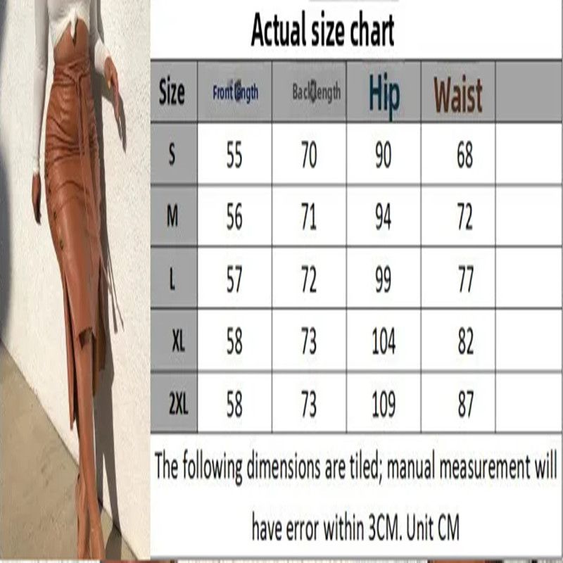 1PC Fashion New Women's Faux Leather Midi Skirt High Waist Button Trim Slim Solid Color Slit Bodycon Pencil Skirt with Belt