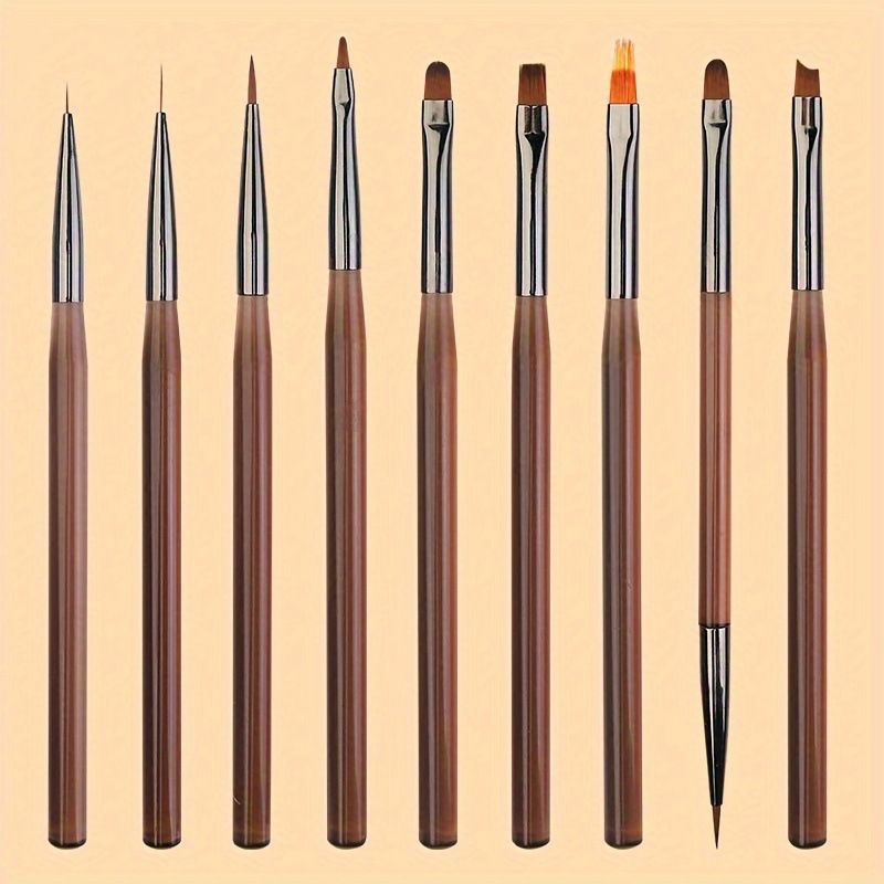9Pcs UV Gel Nail Art Brush Acrylic Drawing Painting French Line/Flower Pen Nails Tip Gradient Build Light Therapy Manicure Brush