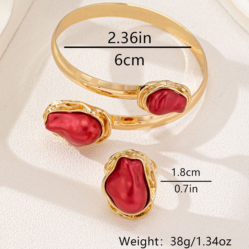 Korean Irregular Elegant Baroque Imitation Pearl Bangles Ring Jewelry Set for Women Chunky Circle Opening Bracelet Gifts