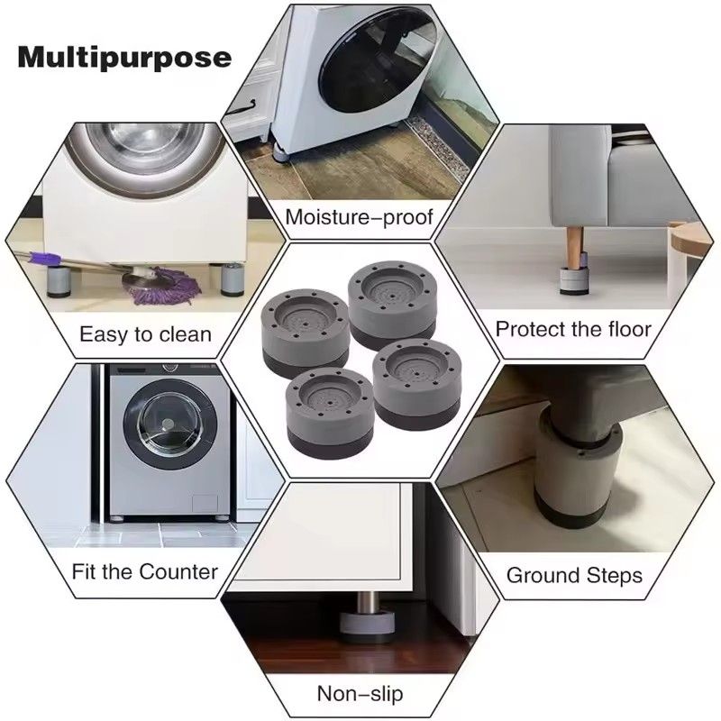 4PCS Anti Pads Washer Feet Pad Universal Washing Machine Anti-Skid Roller Kit Furniture Lifting Foot Base Washer Stand