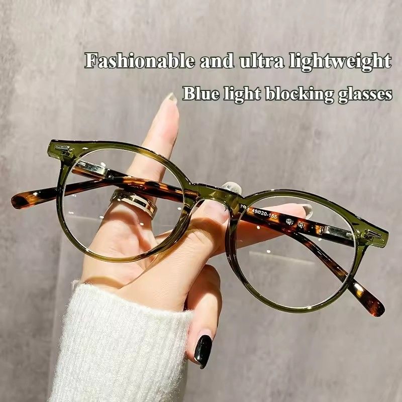 1PC Retro High-definition Anti Blue Light Glasses for Women, Ultra Light Round Frame Flat Lens, Comfortable Full Frame Glasses