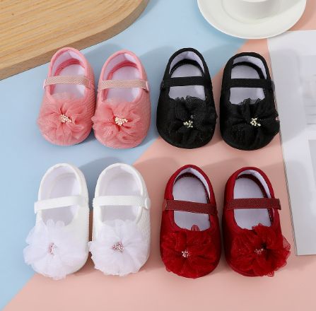 Infant Baby Girls Flower Flats Dress Shoes Cute Non-Slip Princess Party Shoes for Newborns Toddlers Soft Sole First Walkers