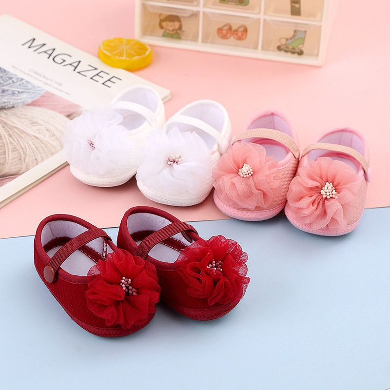 Infant Baby Girls Flower Flats Dress Shoes Cute Non-Slip Princess Party Shoes for Newborns Toddlers Soft Sole First Walkers
