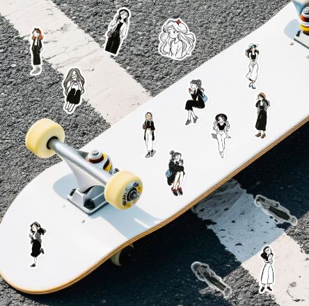 56PCS New Black and White Trendy Girls Stickers Personalized Cute Cartoon Graffiti Toy DIY Guitar Water Cup Skateboard