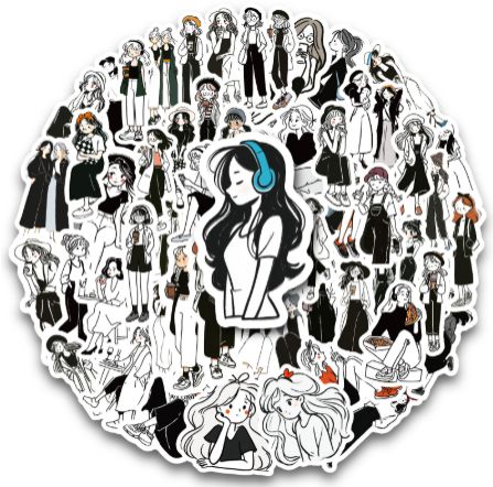 56PCS New Black and White Trendy Girls Stickers Personalized Cute Cartoon Graffiti Toy DIY Guitar Water Cup Skateboard