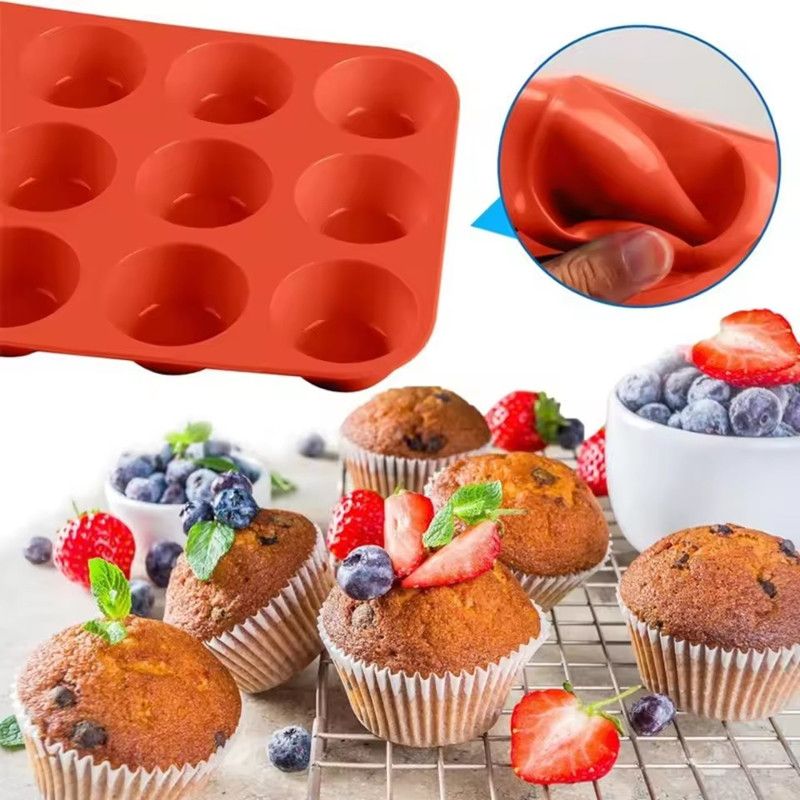 1PC Round 12 Holes Cupcakes Mold Non Stick DIY Baking Mold Silicone Soap Chocolate Muffin Baking Pan Kitchen Tools