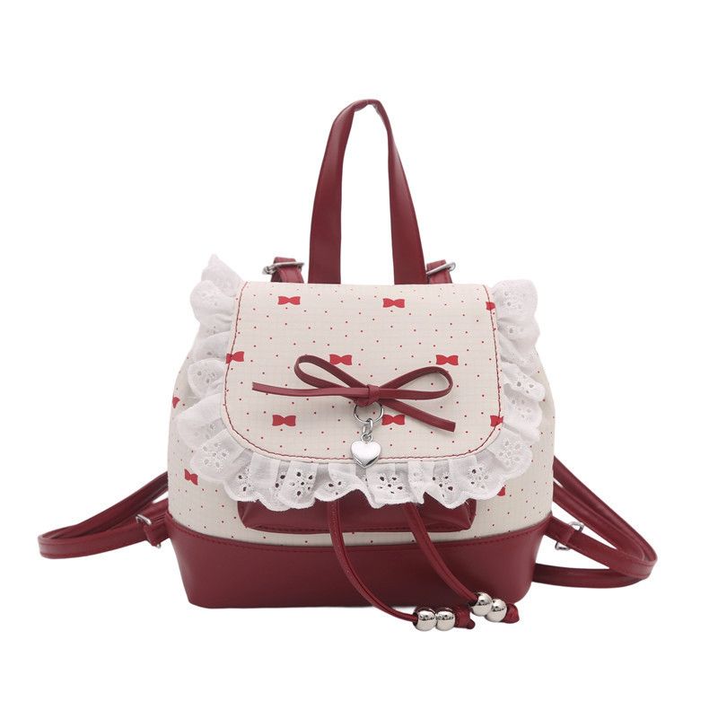 2026 Autumn New Japanese Bud Tied Sweet Cute Bow Lace Lolita Backpack Sweetheart Girl Fashion Casual Small Backpack for Women