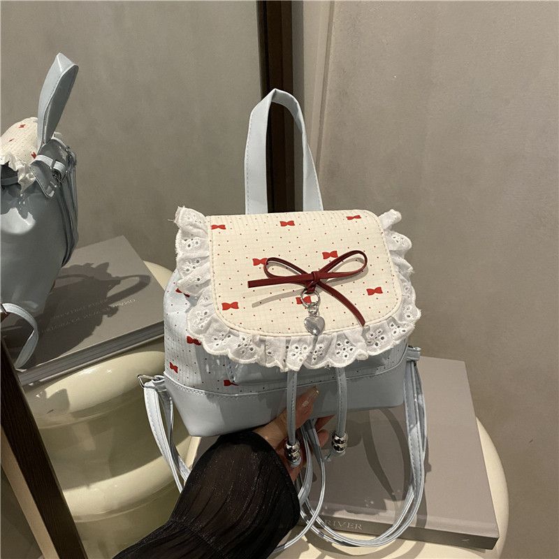 2026 Autumn New Japanese Bud Tied Sweet Cute Bow Lace Lolita Backpack Sweetheart Girl Fashion Casual Small Backpack for Women