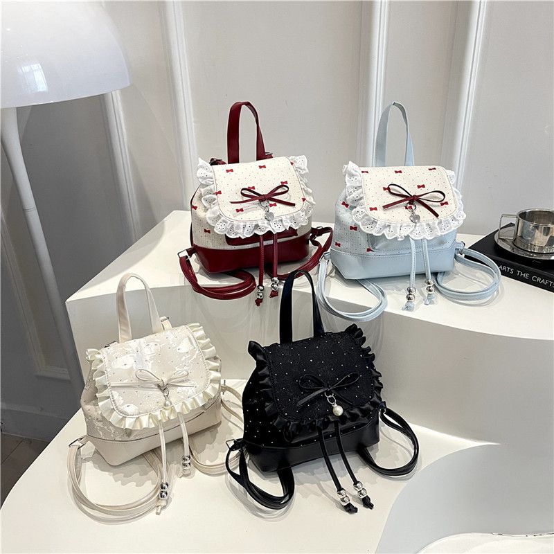 2026 Autumn New Japanese Bud Tied Sweet Cute Bow Lace Lolita Backpack Sweetheart Girl Fashion Casual Small Backpack for Women