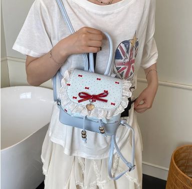 2026 Autumn New Japanese Bud Tied Sweet Cute Bow Lace Lolita Backpack Sweetheart Girl Fashion Casual Small Backpack for Women