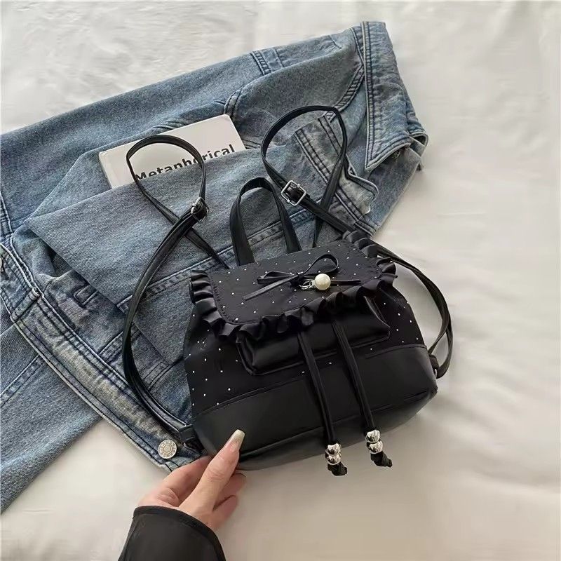 2026 Autumn New Japanese Bud Tied Sweet Cute Bow Lace Lolita Backpack Sweetheart Girl Fashion Casual Small Backpack for Women
