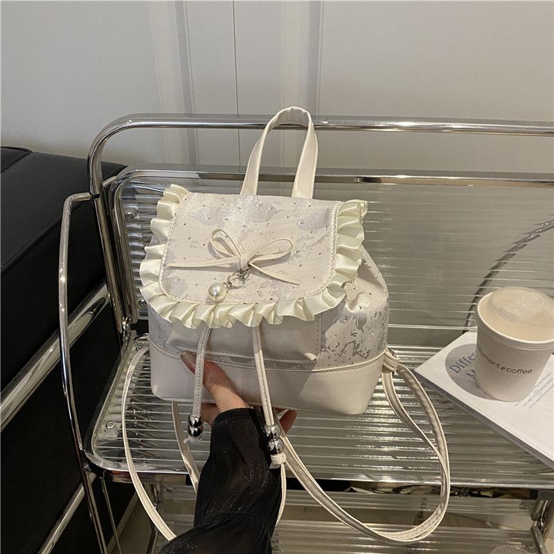 2026 Autumn New Japanese Bud Tied Sweet Cute Bow Lace Lolita Backpack Sweetheart Girl Fashion Casual Small Backpack for Women