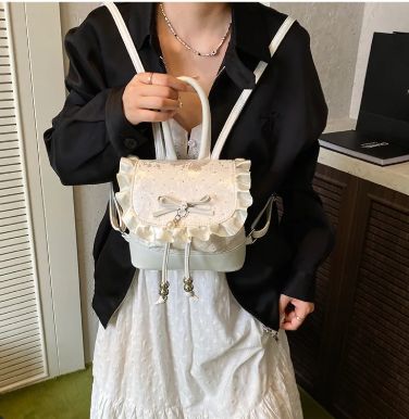 2026 Autumn New Japanese Bud Tied Sweet Cute Bow Lace Lolita Backpack Sweetheart Girl Fashion Casual Small Backpack for Women