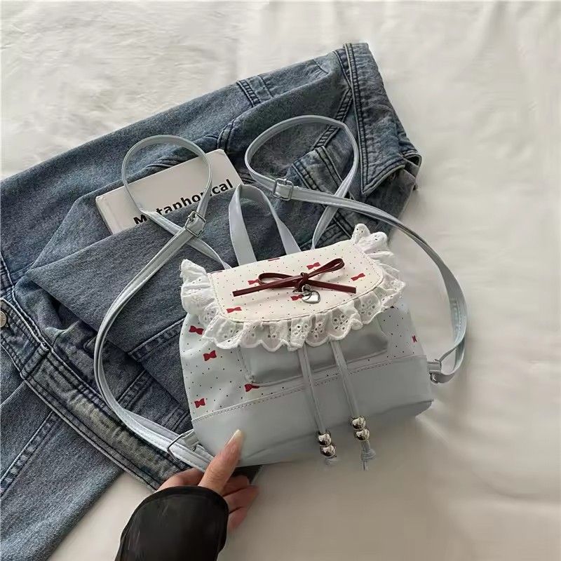 2026 Autumn New Japanese Bud Tied Sweet Cute Bow Lace Lolita Backpack Sweetheart Girl Fashion Casual Small Backpack for Women