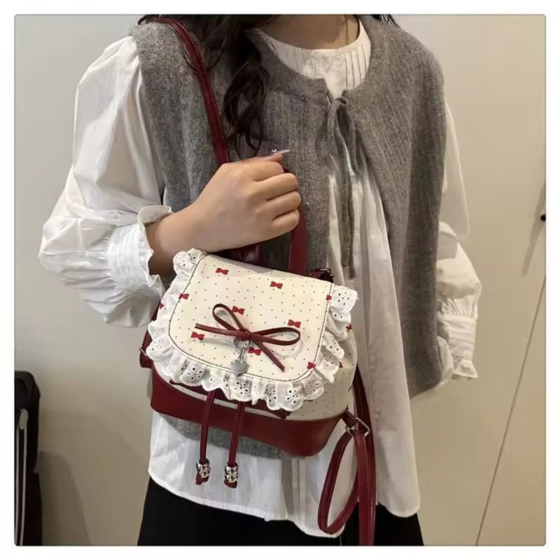 2026 Autumn New Japanese Bud Tied Sweet Cute Bow Lace Lolita Backpack Sweetheart Girl Fashion Casual Small Backpack for Women