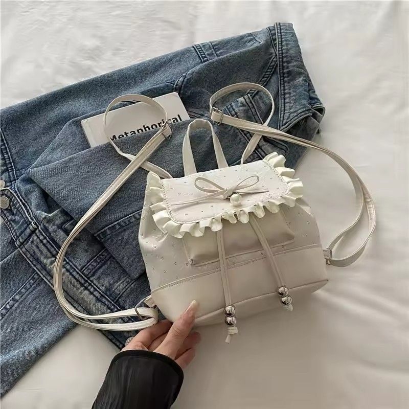 2026 Autumn New Japanese Bud Tied Sweet Cute Bow Lace Lolita Backpack Sweetheart Girl Fashion Casual Small Backpack for Women