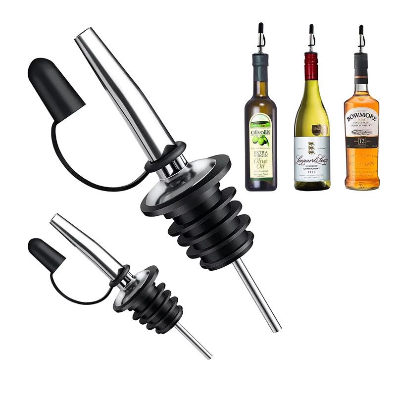 2PCS Wine Bottle Pourer Stopper Stainless Steel Wine Liquor Spirit Pourer Free Flow Wine Bottle Pour Spout Stopper Bar Tool