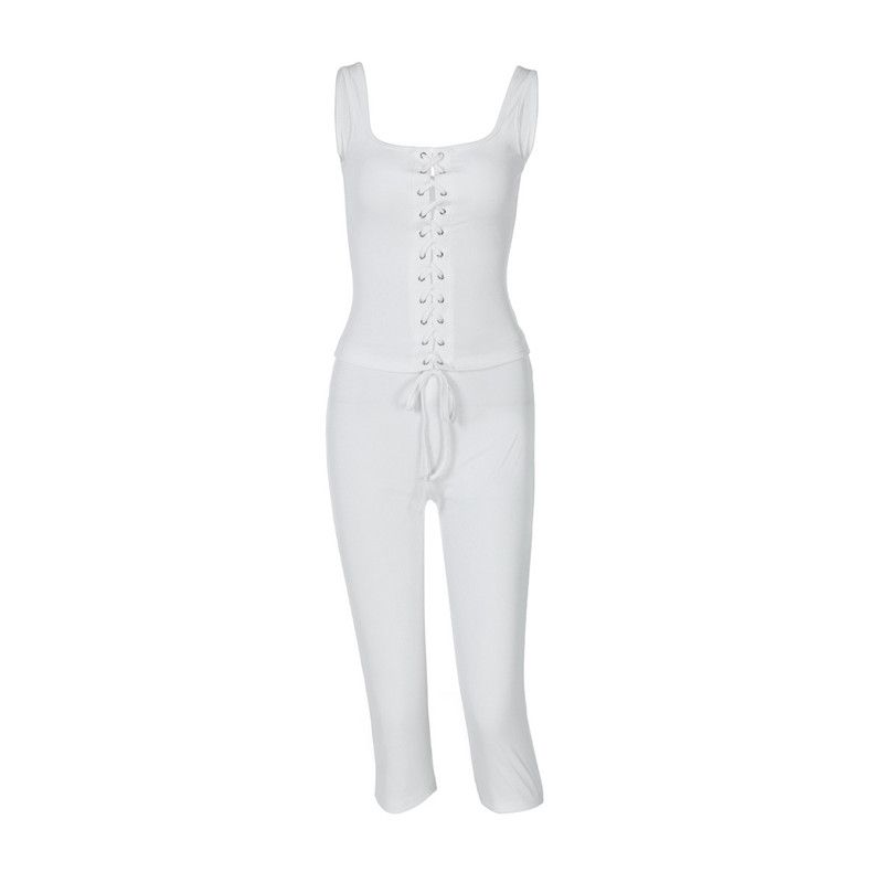 Sexy Club 2 Piece Set Women Outfit Rib Lace-up Crop Top and Matching Leggings 2026 Summer Trendy Female Going Out Two Piece Sets