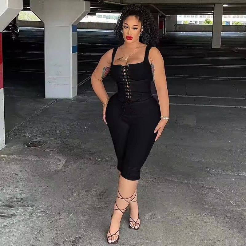 Sexy Club 2 Piece Set Women Outfit Rib Lace-up Crop Top and Matching Leggings 2026 Summer Trendy Female Going Out Two Piece Sets
