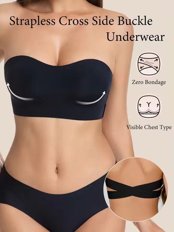1PC Women's Strapless No Padding Seamless Side Closure Bra Sexy Comfortable Anti Slip Vest Top Women Smooth Push Up Underwear