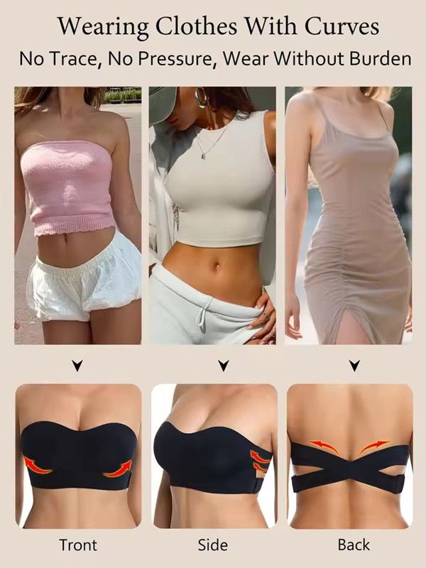 1PC Women's Strapless No Padding Seamless Side Closure Bra Sexy Comfortable Anti Slip Vest Top Women Smooth Push Up Underwear