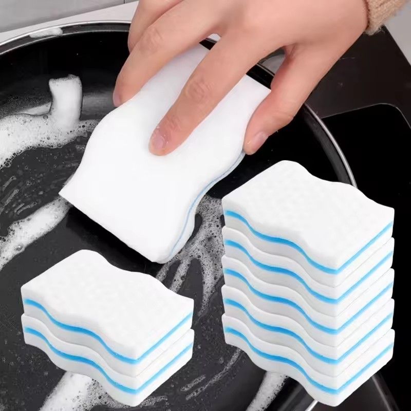 6PCS Three-Layer Wave Shape Magic Cleaning Sponge Eraser Multi-Functional Foam for Kitchen Bathroom Wall Cleaning Sponge