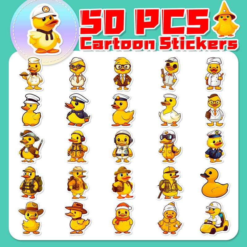 50PCS Lovely Duck Cartoon Graffiti Stickers for DIY Scrapbook Stationery Cup Phone Laptop Guitar Decals