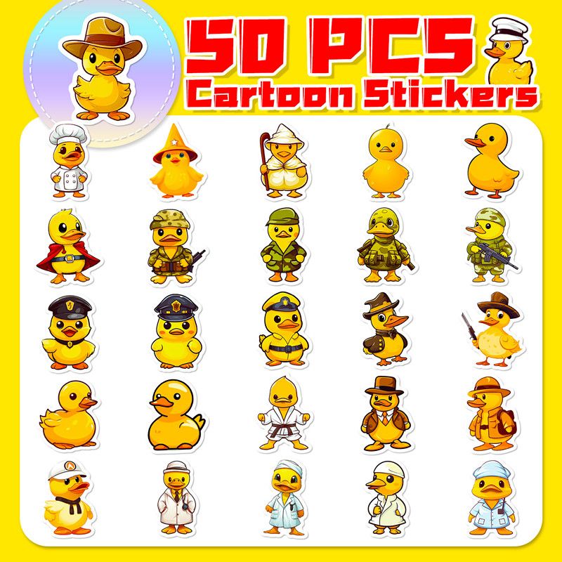 50PCS Lovely Duck Cartoon Graffiti Stickers for DIY Scrapbook Stationery Cup Phone Laptop Guitar Decals