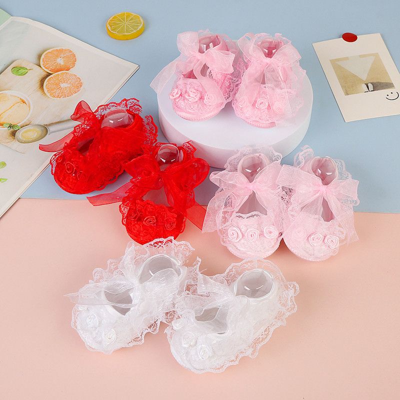 Baby Girls Shoes Cute Lace Princess Shoes Newborn Infant Toddler Crib Shoes Soft Sole Floor First Walkers 0-12 Month