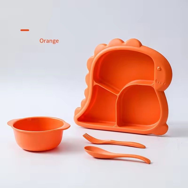 4Pcs Baby Silicone Feeding Set Children Bowl Dining Plate Spoon Fork Set Kid Waterproof Kitchenware BPA Free Baby Stuff